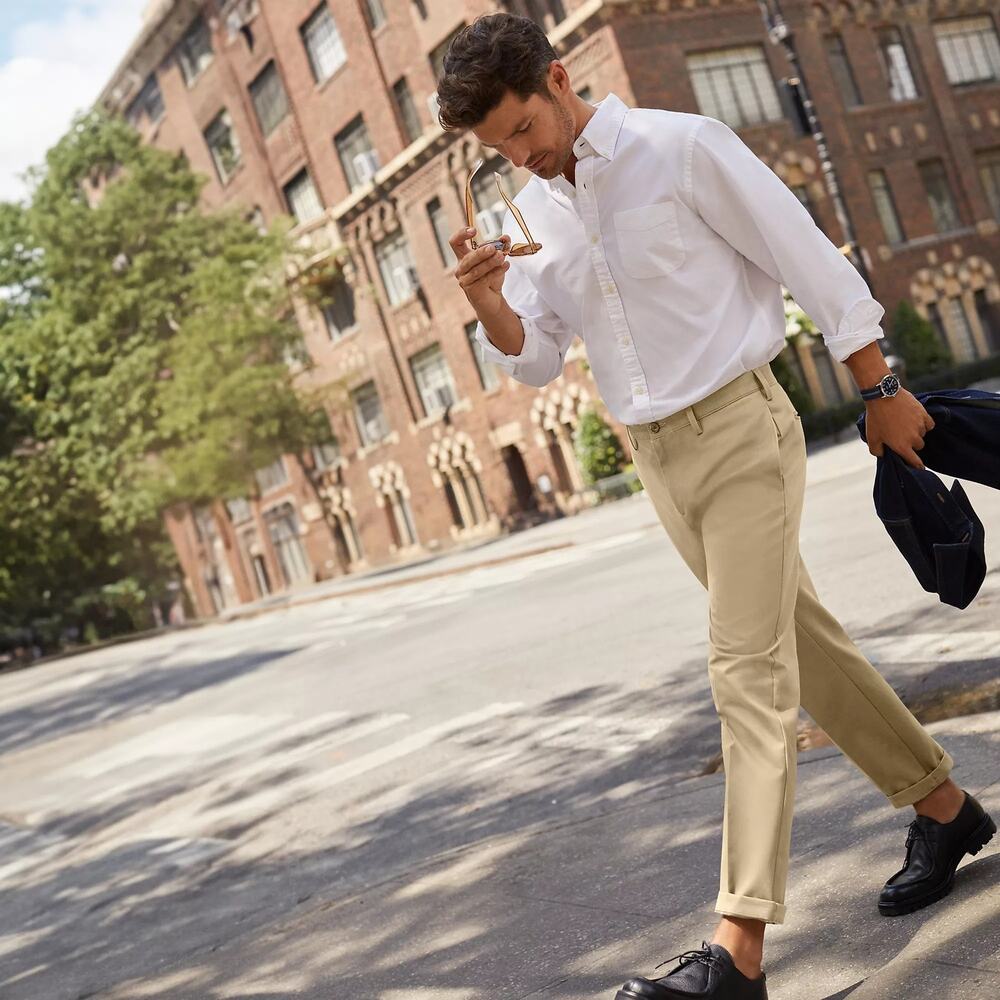 NWT 31 men's plain-front khaki chino pants from Lands' End Classic